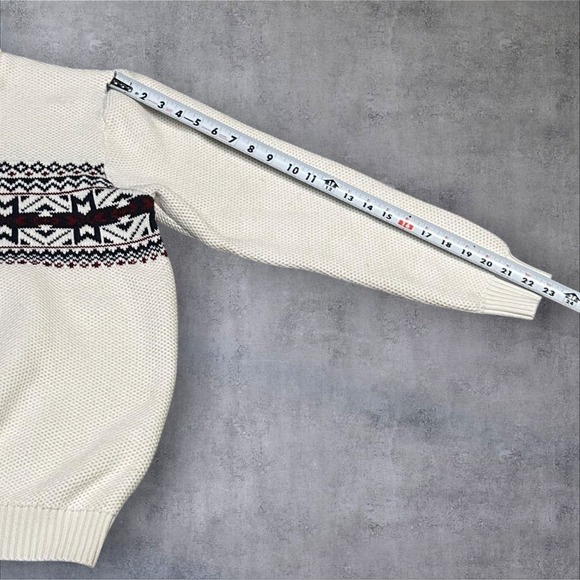 Izod Mens‎ Size XL Fair Isle Honeycomb Knit 1/4 Zip Sweater Cream Red Blue - Picture 7 of 13